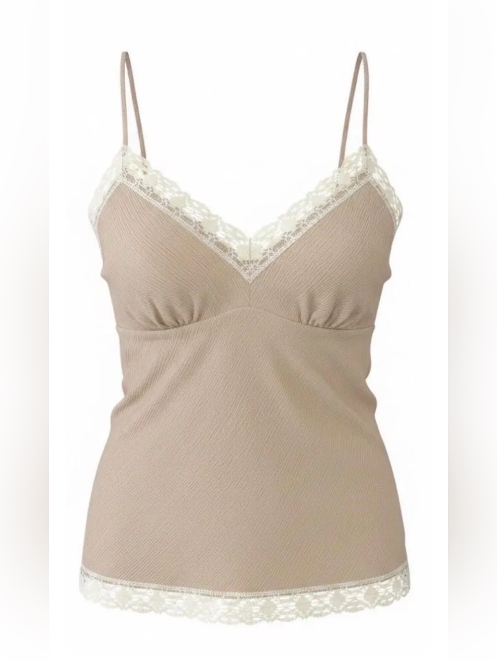 Gold Hawk 100% Silk Lace-Trim V-Neck Camisole - Sand